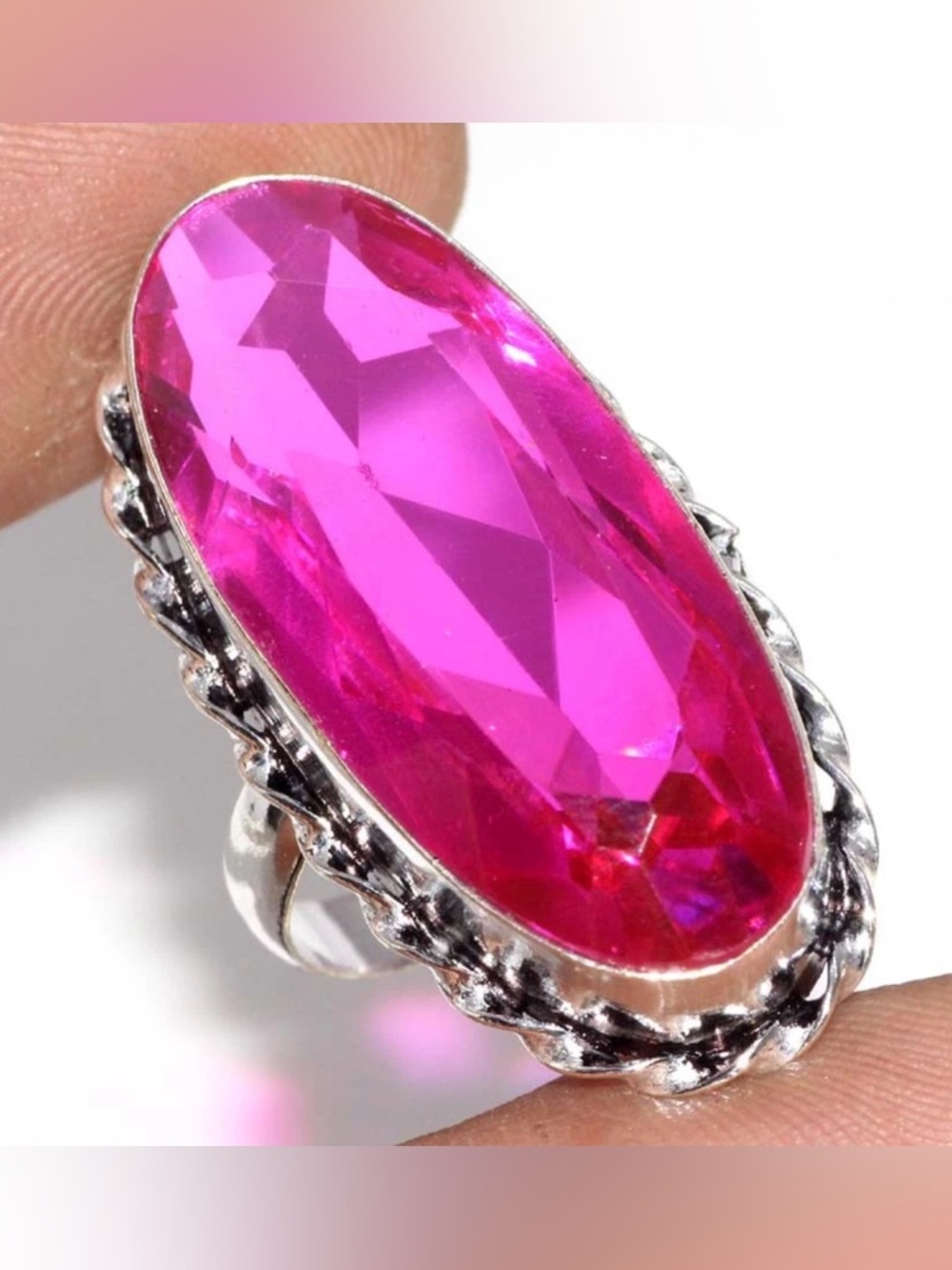 Massive Hot Pink Quartz Ring